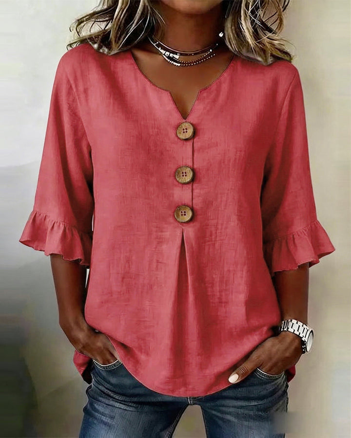 Sophia | Solid Colour Cotton-Linen Blouse