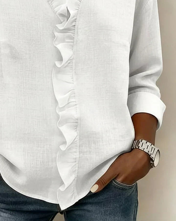 Olivia | Blouse with Ruffles, V-Neck and Long Sleeves
