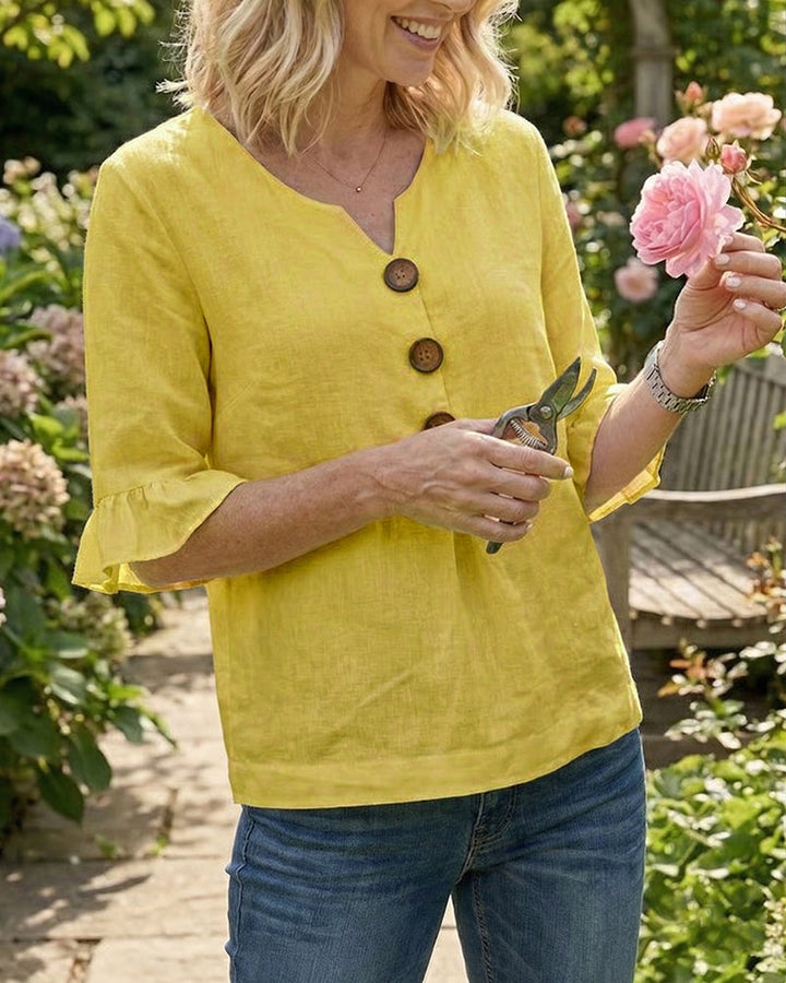Sophia | Solid Colour Cotton-Linen Blouse