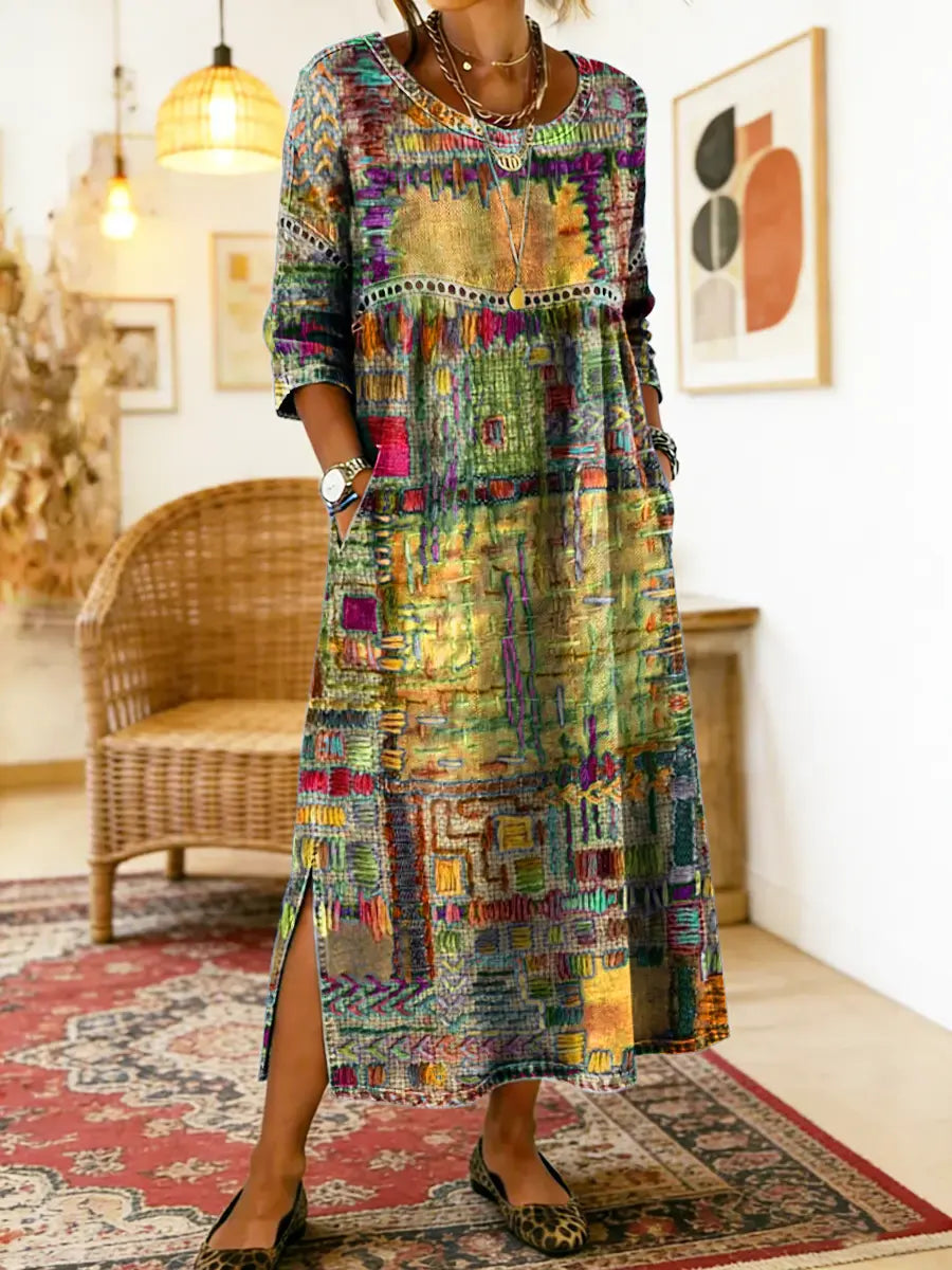Valeria | Denim Dress with Ethnic Patchwork