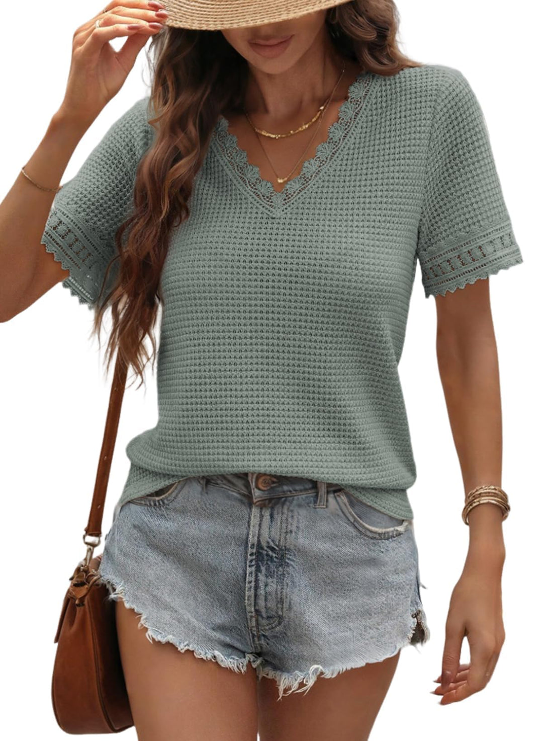 Alice | Lace Waffle V-Neck Blouse