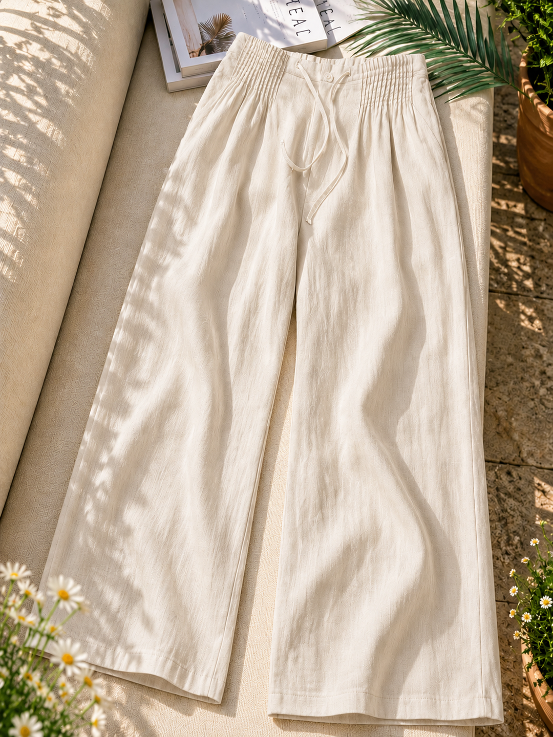 Camille | Wide-leg Trousers in Cotton and Linen Blend