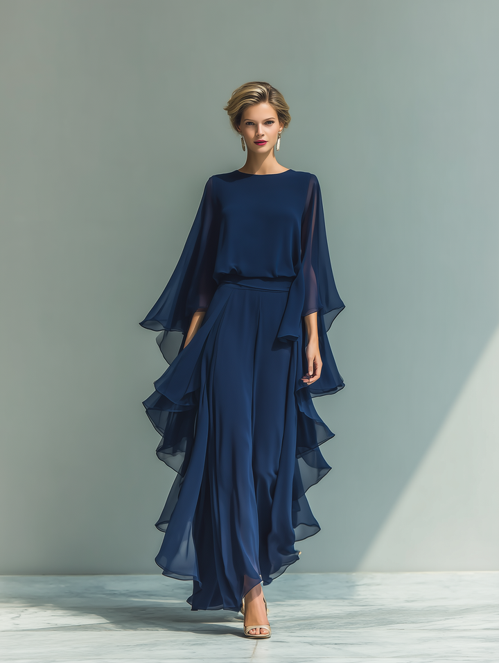 Navy Ruffled Chiffon Ensemble