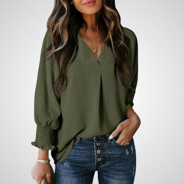 Corinne – Classic V-Neck Tunic Blouse