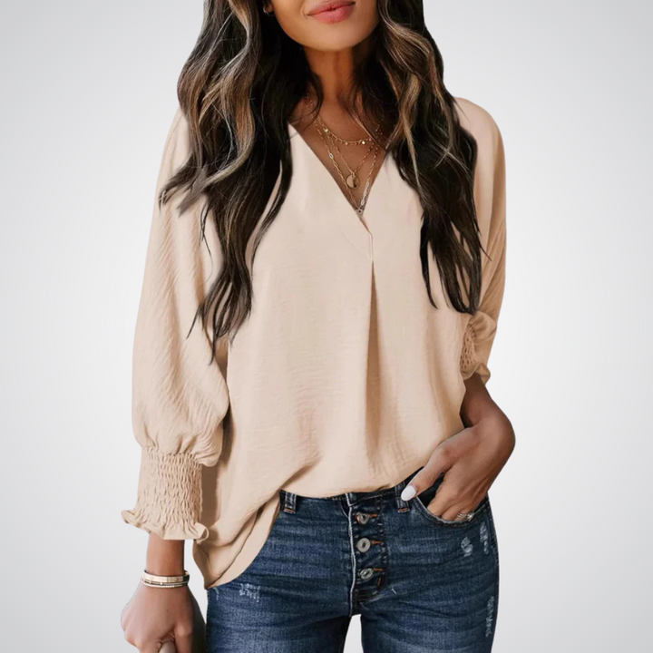 Corinne – Classic V-Neck Tunic Blouse