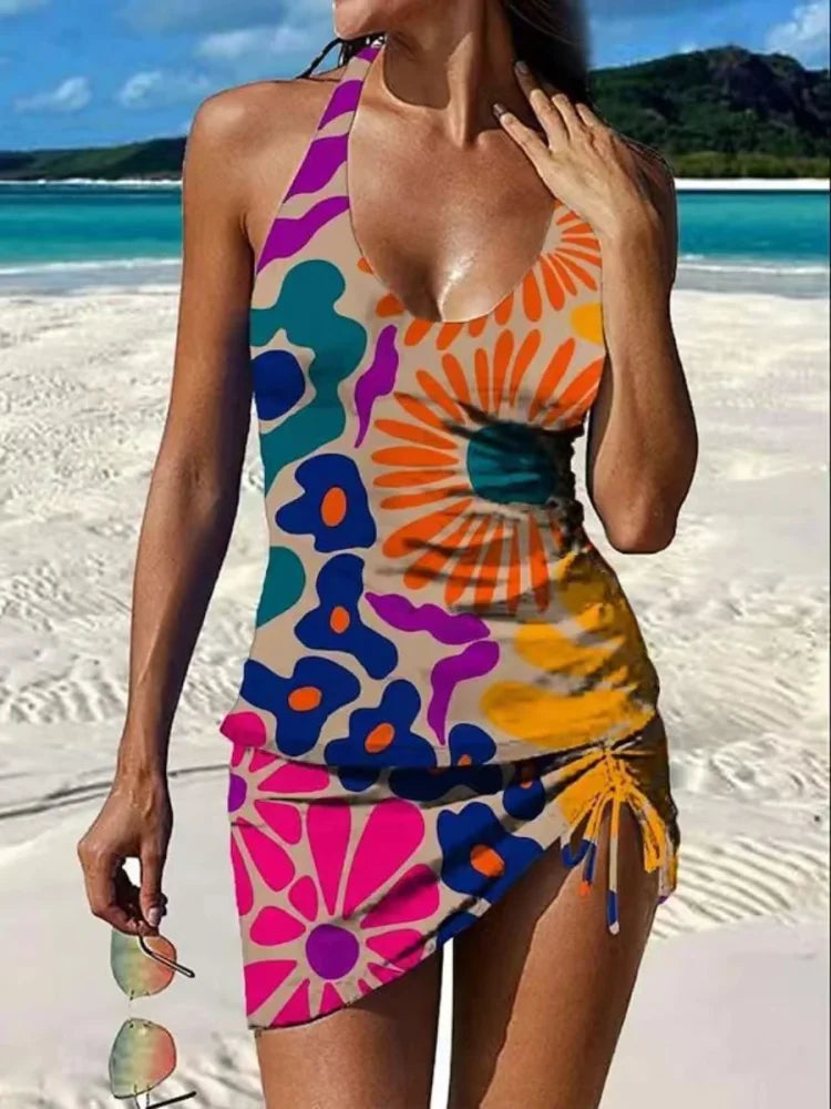 Fiesta Floral Print Tankini Set with Shorts and Tummy Control