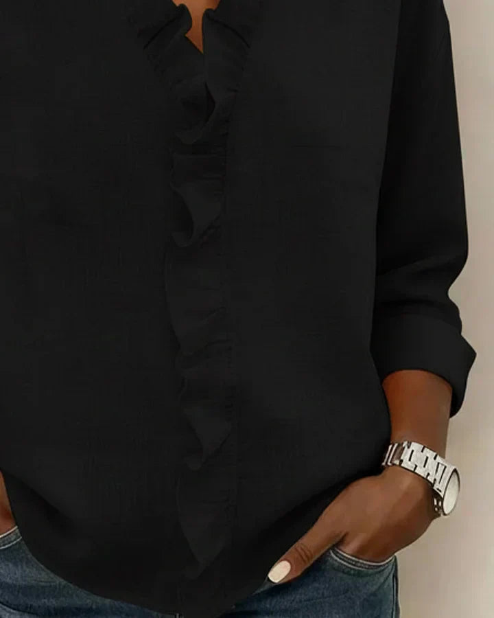 Olivia | Blouse with Ruffles, V-Neck and Long Sleeves