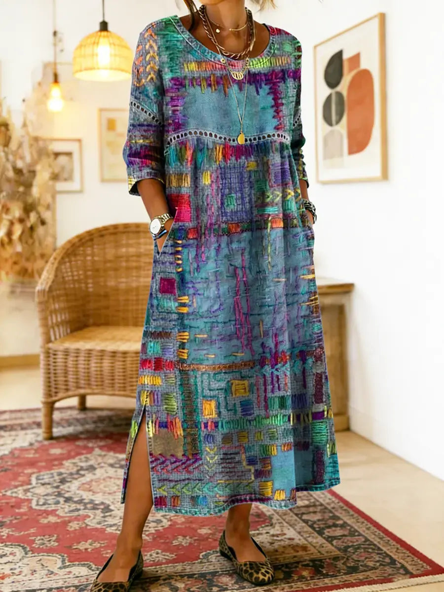 Valeria | Denim Dress with Ethnic Patchwork