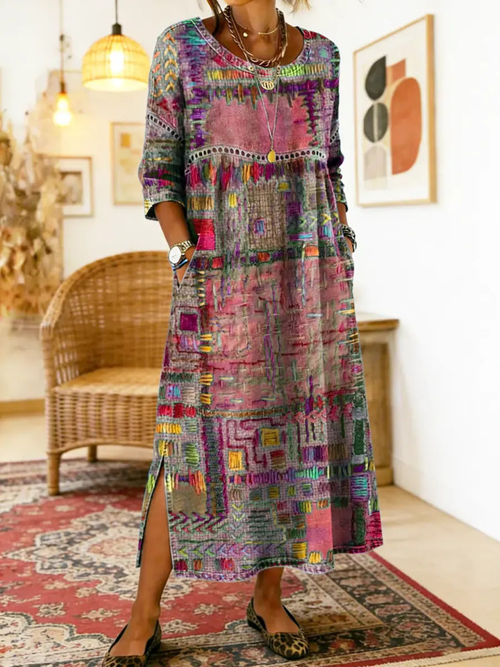 Valeria | Denim Dress with Ethnic Patchwork