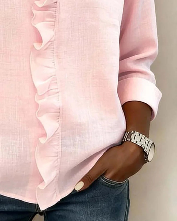 Olivia | Blouse with Ruffles, V-Neck and Long Sleeves