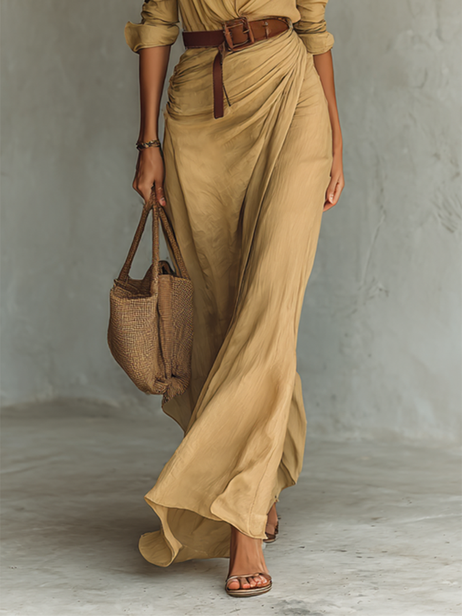 Long Sleeve Maxi Dress with Notched Collar
