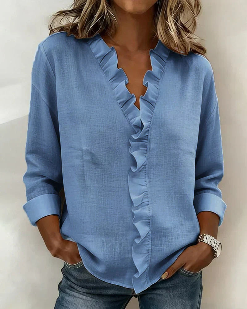 Olivia | Blouse with Ruffles, V-Neck and Long Sleeves