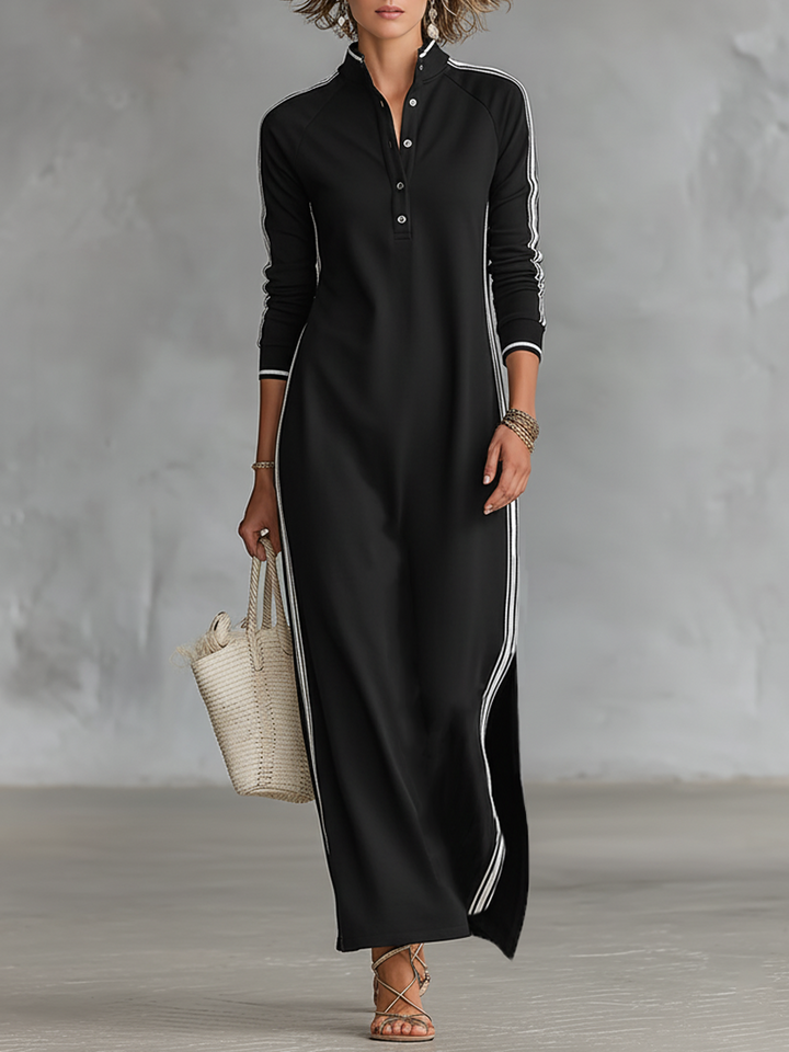 Button-Down Collar Sweat Maxi Dress