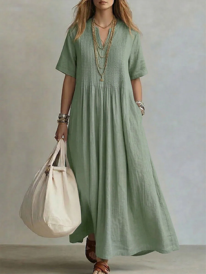 Betsaida – V-Neck Maxi Dress with Short Sleeves and Flowing Fit