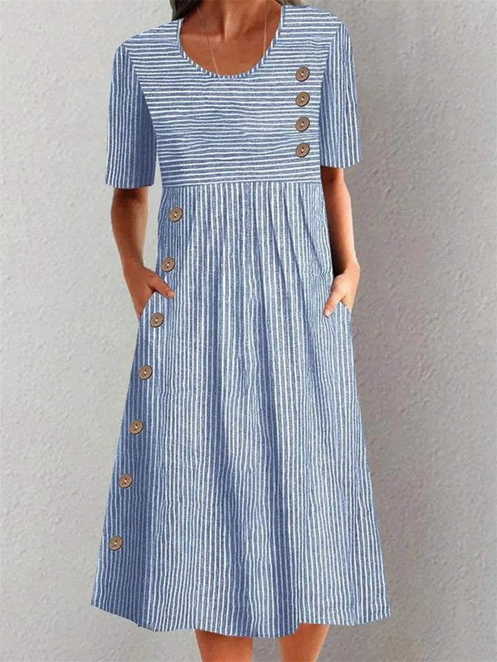 MABEL | ELEGANT TUMMY-FLATTERING STRIPED MIDI DRESS