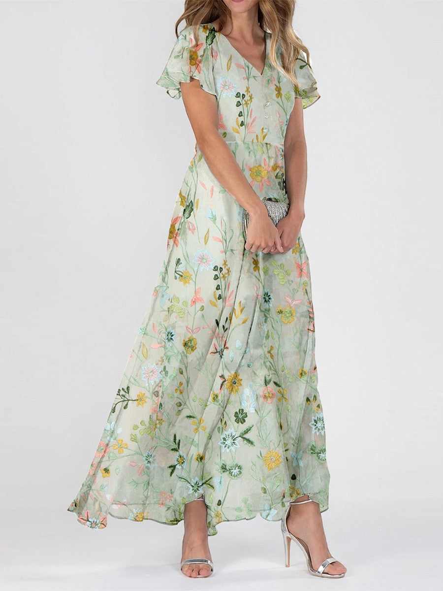 FLORENCE | ELEGANT FLORAL TUMMY-COVERAGE MAXI DRESS