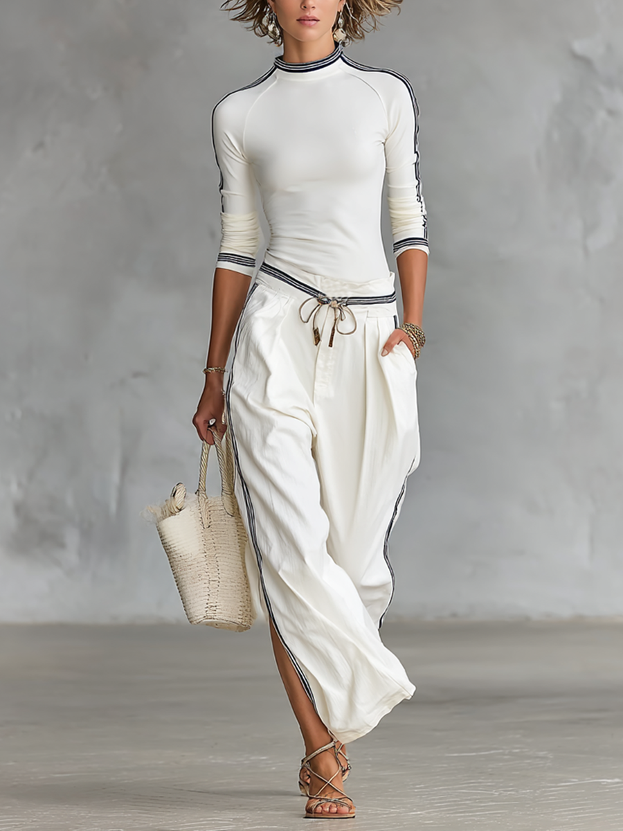 Drawstring Wide-Leg Sport Trousers