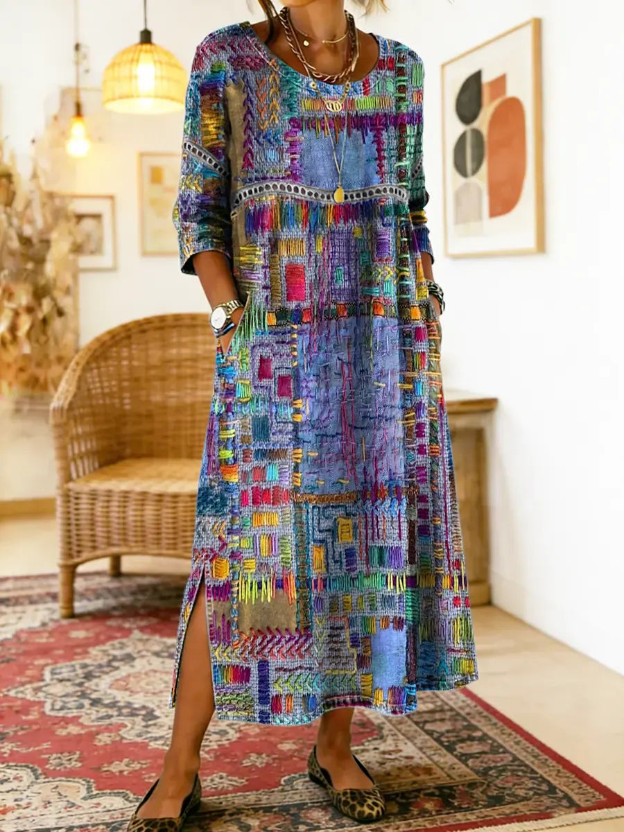 Valeria | Denim Dress with Ethnic Patchwork