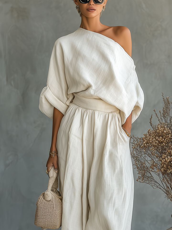 Off-Shoulder Linen Trouser Set