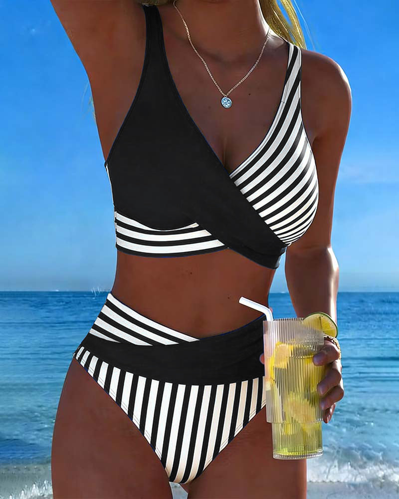 Abigail - Striped Printed Cross Bikini
