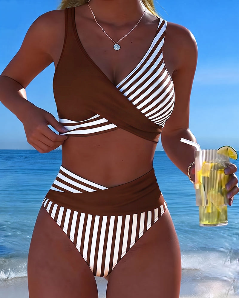 Abigail - Striped Printed Cross Bikini