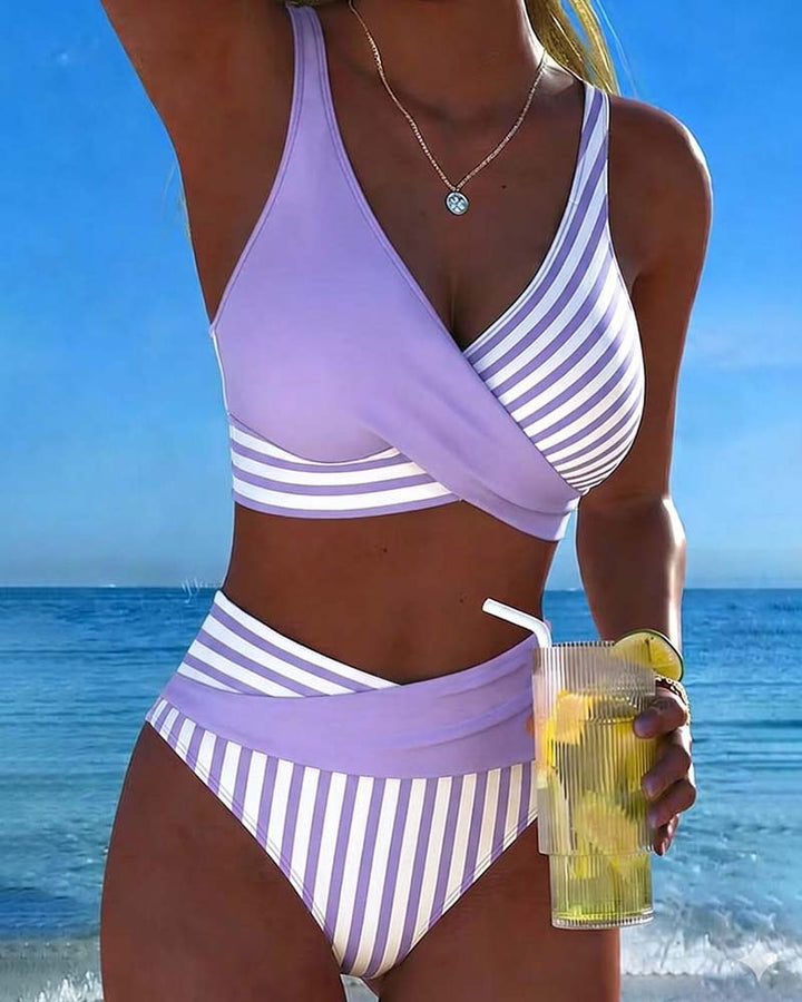 Abigail - Striped Printed Cross Bikini
