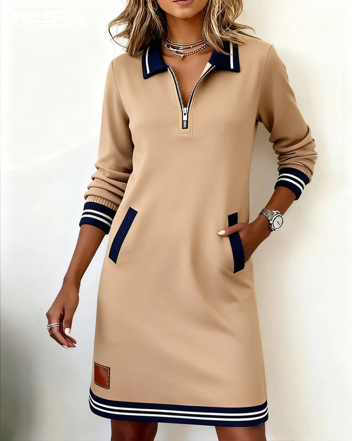 Nikky - Timeless Cotton Midi Dress with Long Sleeves
