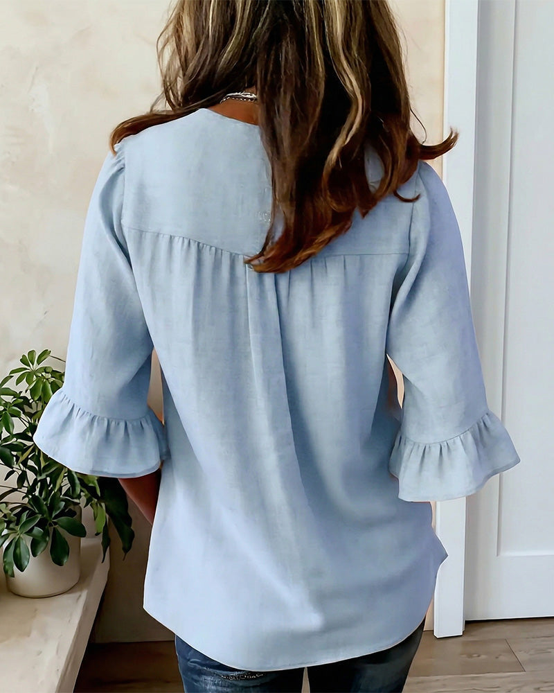 Sophia | Solid Colour Cotton-Linen Blouse