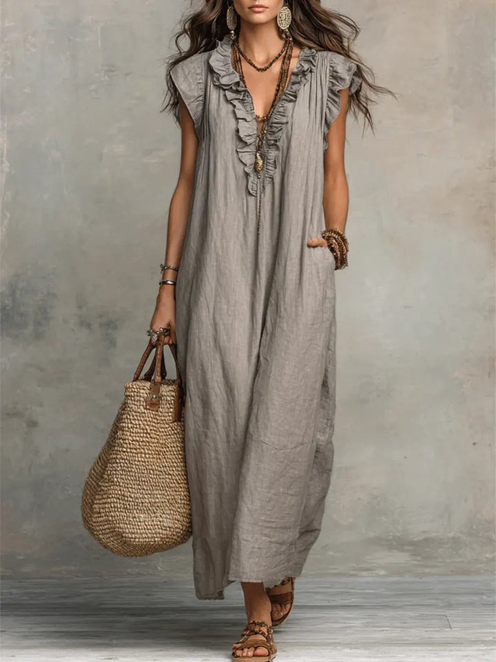 Hazel | Bohemian Linen Maxi Dress