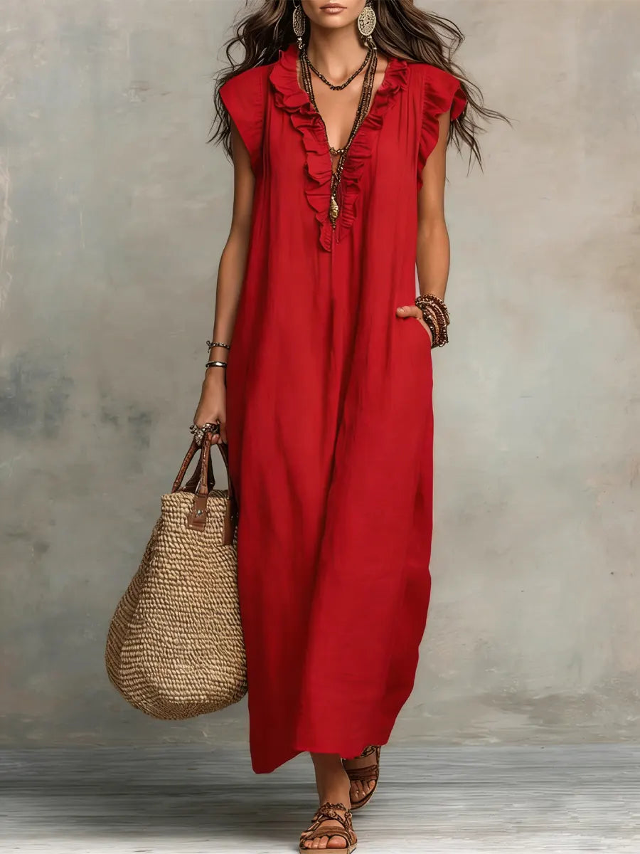 Hazel | Bohemian Linen Maxi Dress