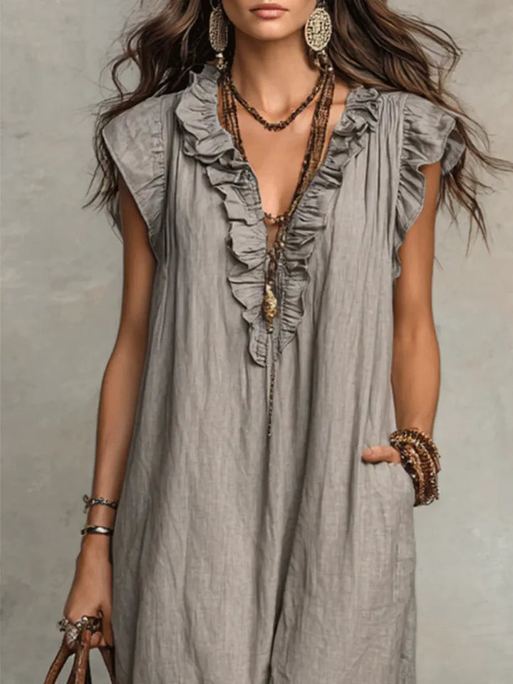 Hazel | Bohemian Linen Maxi Dress