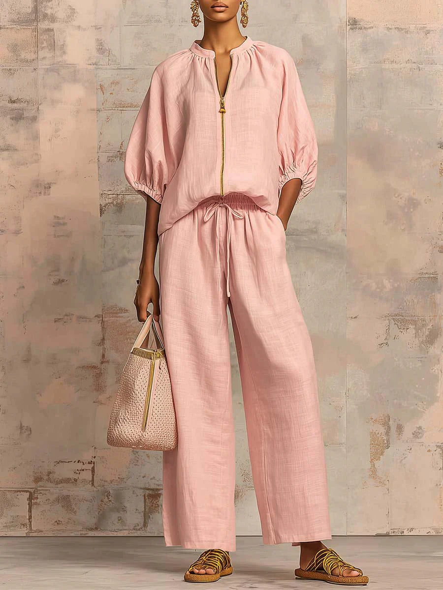 Amber | Relaxed Fit Two-Piece Set: Shirt and Wide-Leg Trousers