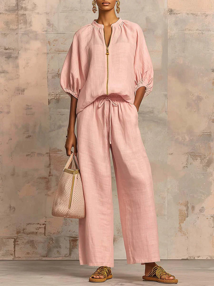 Amber | Relaxed Fit Two-Piece Set: Shirt and Wide-Leg Trousers