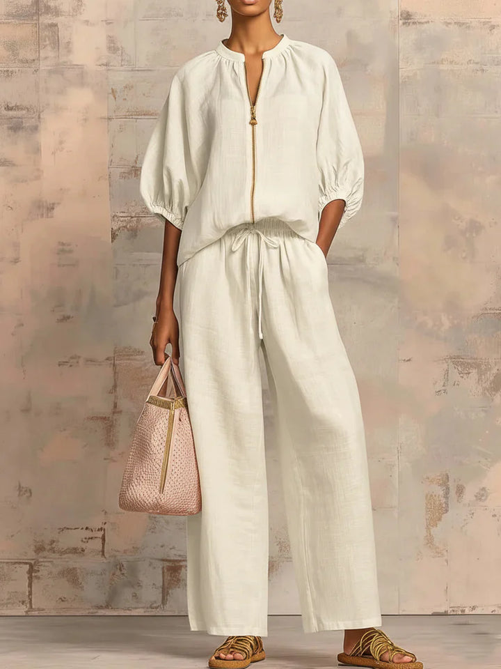 Amber | Relaxed Fit Two-Piece Set: Shirt and Wide-Leg Trousers