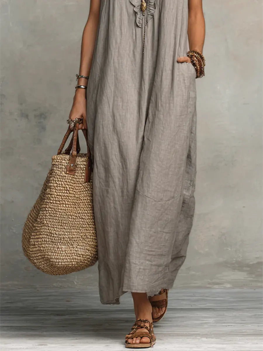 Hazel | Bohemian Linen Maxi Dress