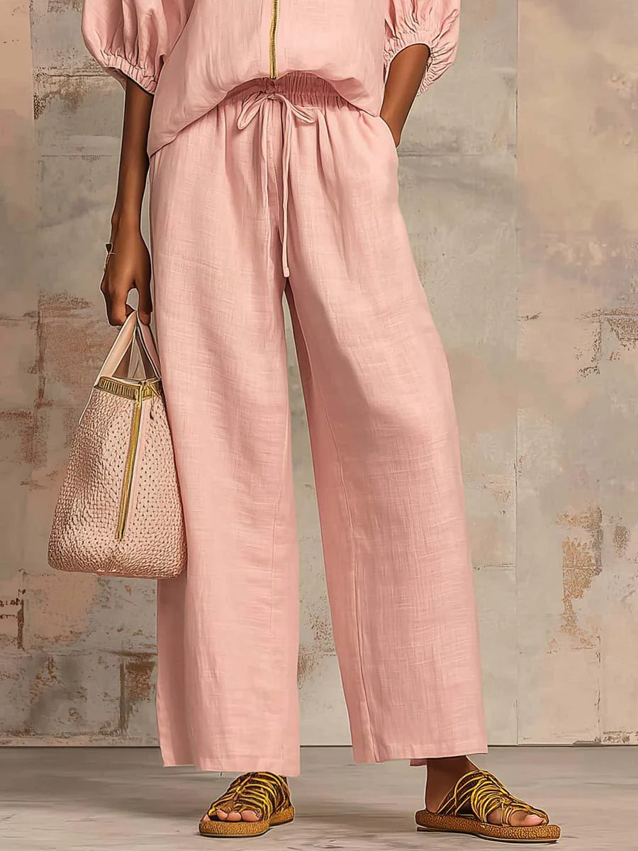 Amber | Relaxed Fit Two-Piece Set: Shirt and Wide-Leg Trousers