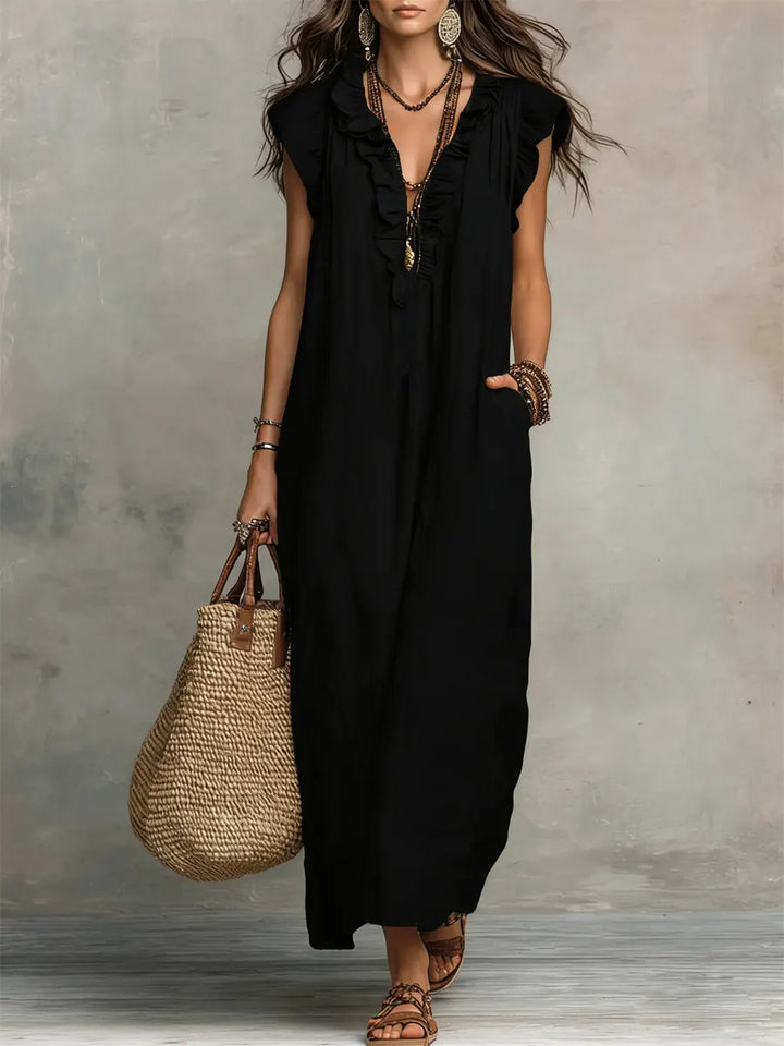 Hazel | Bohemian Linen Maxi Dress