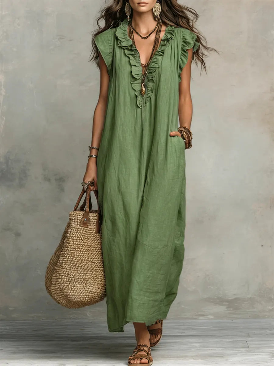Camellia | Bohemian Linen Maxi Dress