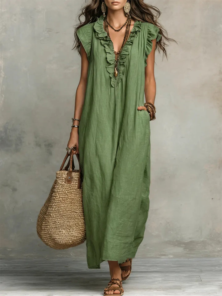 Hazel | Bohemian Linen Maxi Dress
