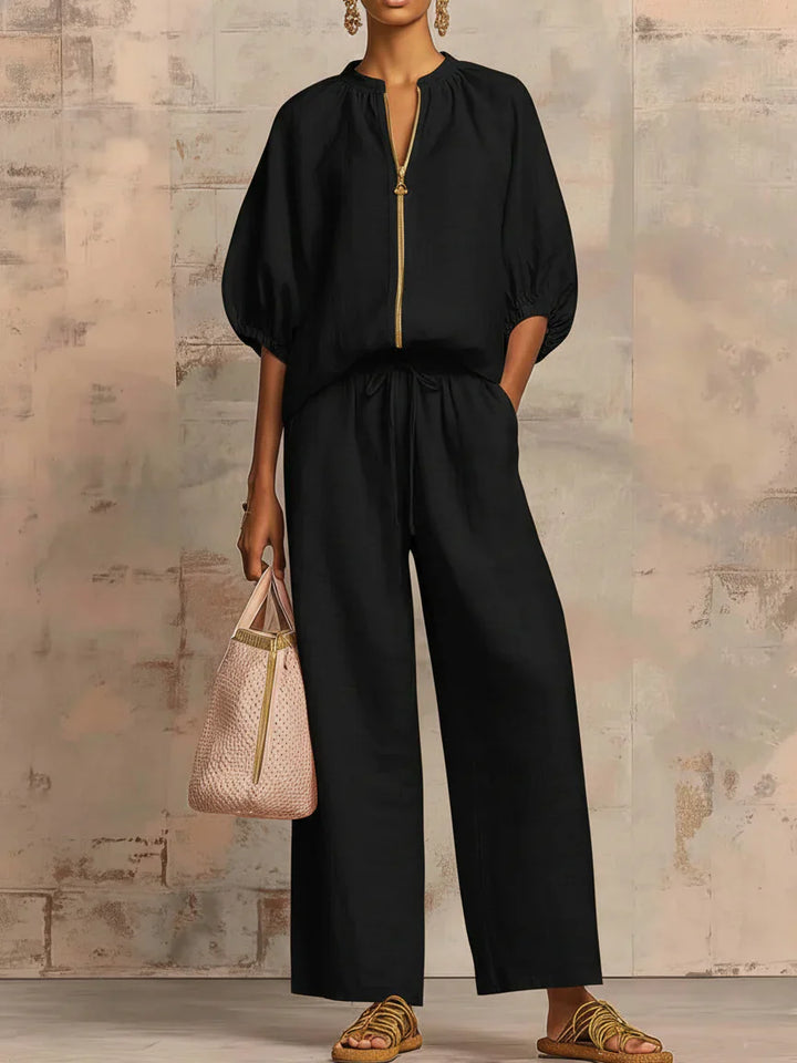 Amber | Relaxed Fit Two-Piece Set: Shirt and Wide-Leg Trousers