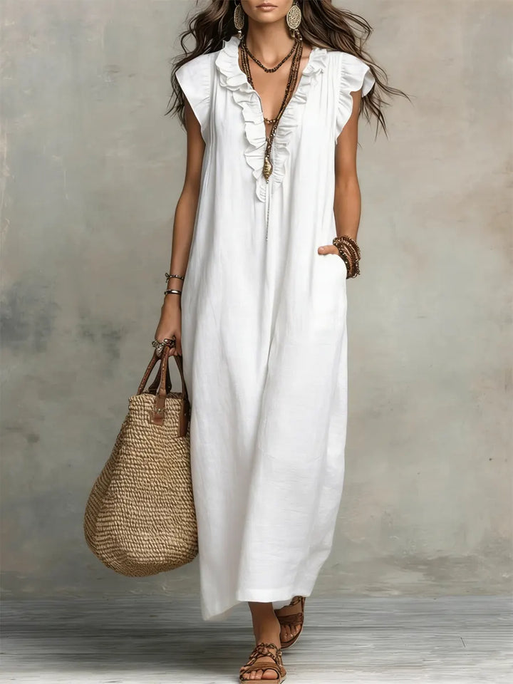 Hazel | Bohemian Linen Maxi Dress
