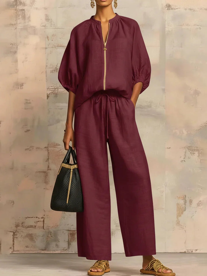 Amber | Relaxed Fit Two-Piece Set: Shirt and Wide-Leg Trousers
