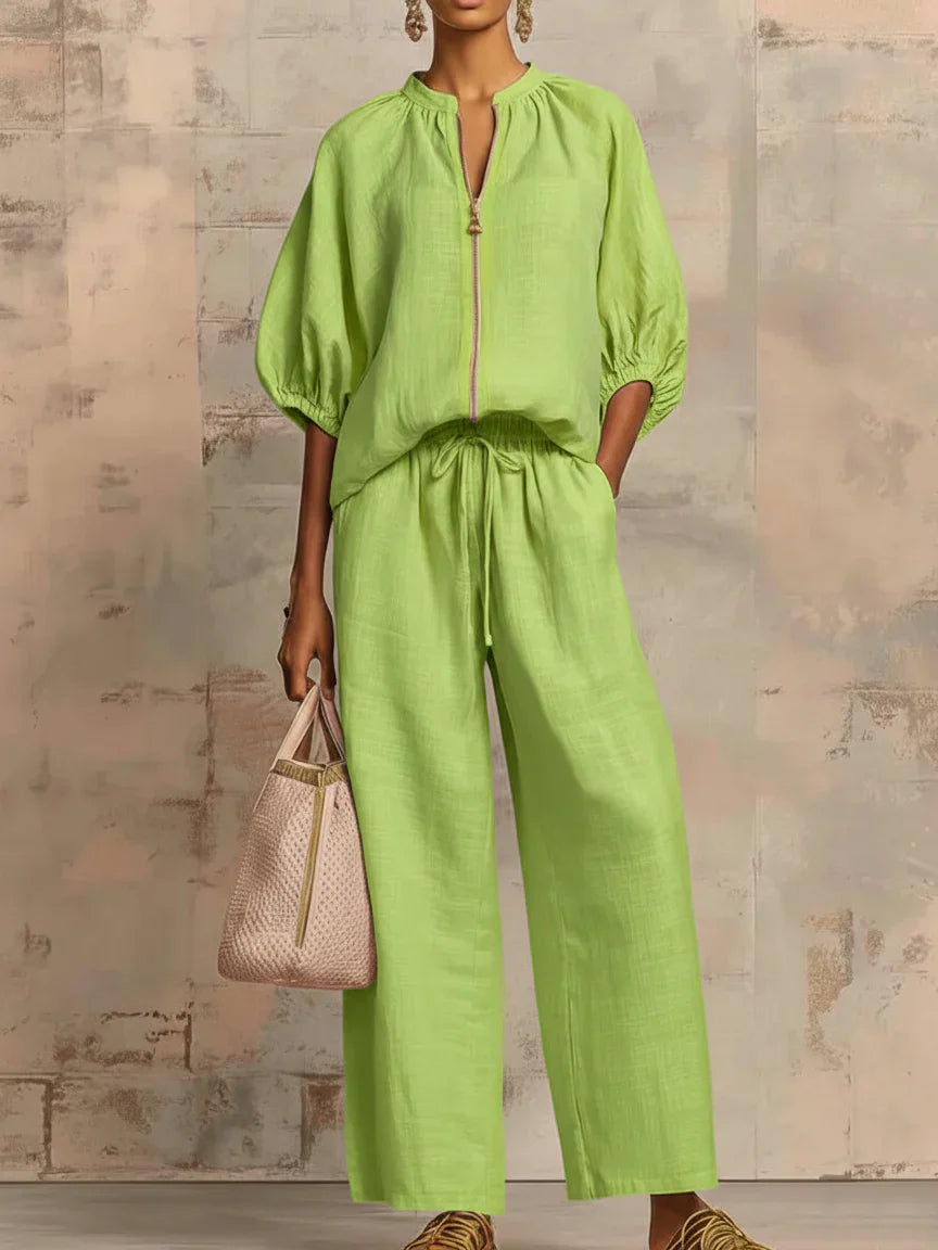 Amber | Relaxed Fit Two-Piece Set: Shirt and Wide-Leg Trousers