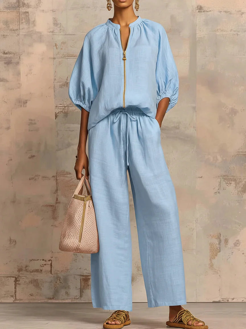 Amber | Relaxed Fit Two-Piece Set: Shirt and Wide-Leg Trousers