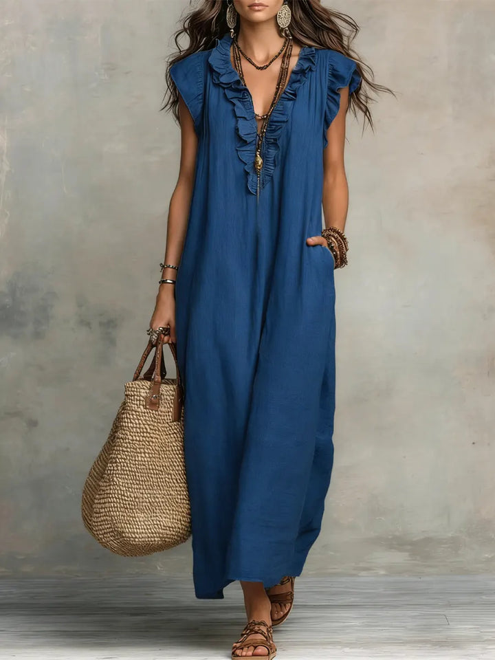 Hazel | Bohemian Linen Maxi Dress