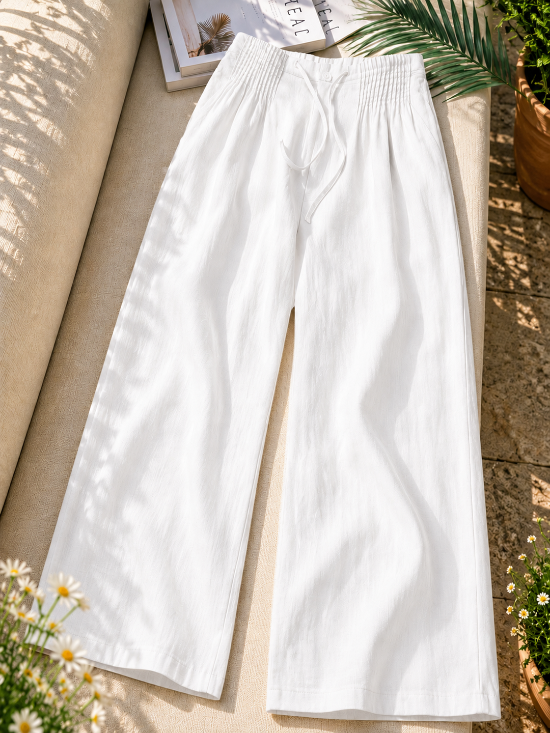 Camille | Wide-leg Trousers in Cotton and Linen Blend